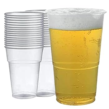 Clear Disposable Recyclable Plastic Pint Glass 568ml - UKCA Stamped to Rim